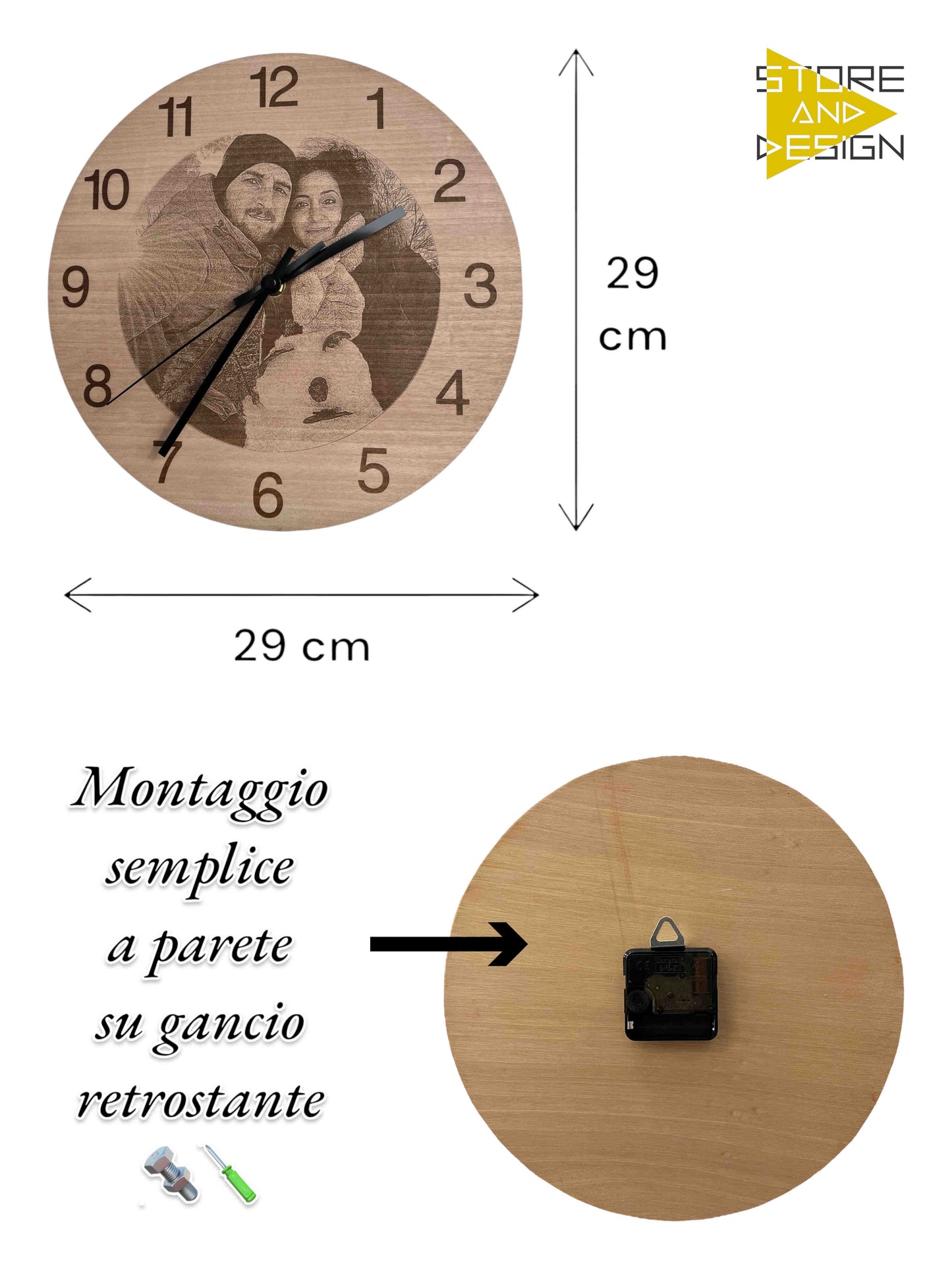 Foto o logo personalizzati su orologio da parete