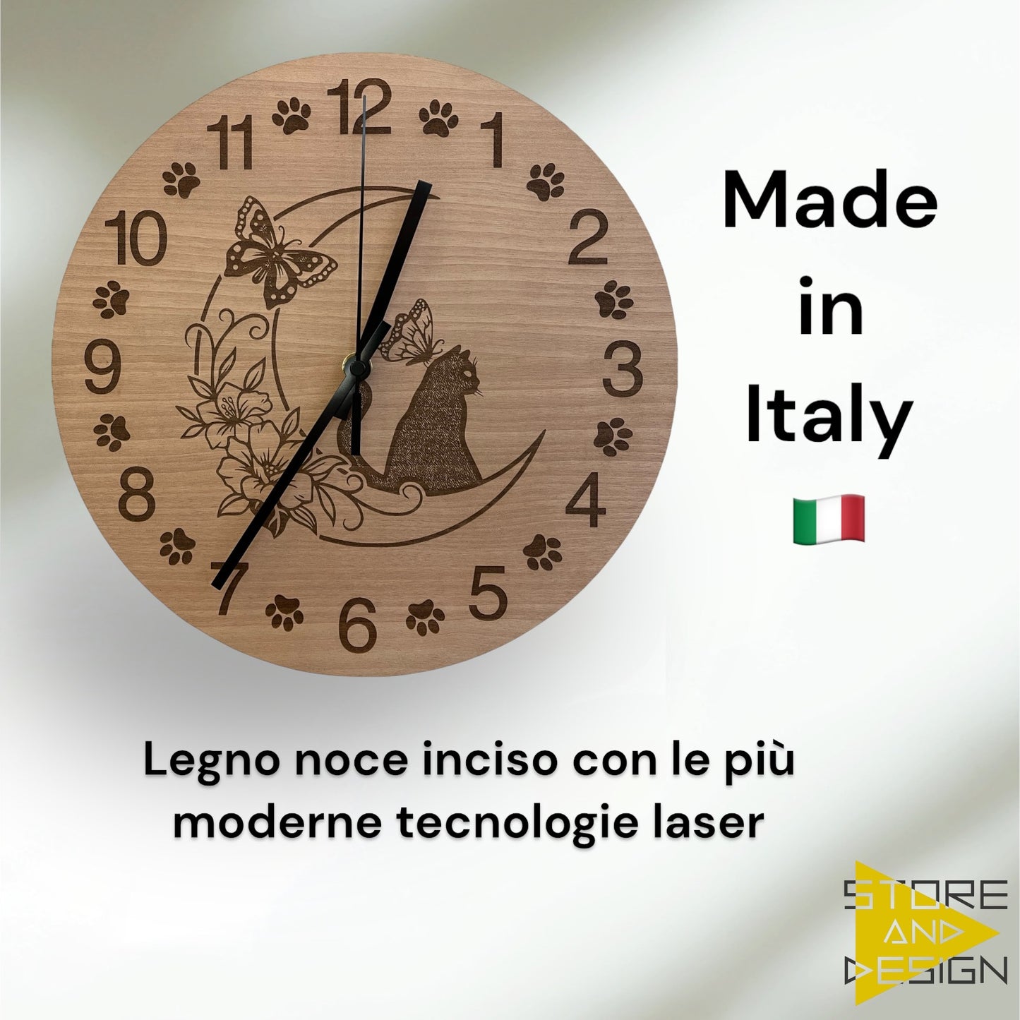 Orologio da parete Gatto su Luna floreale